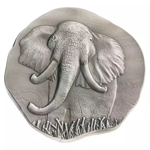 Argentia Silver Art - 10 oz Round "Elephant" - Antique