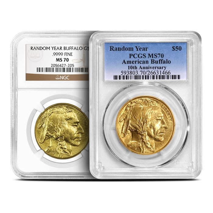 1 oz American Gold Buffalo Coin MS70 Random Year, Varied Label, PCGS or NGC