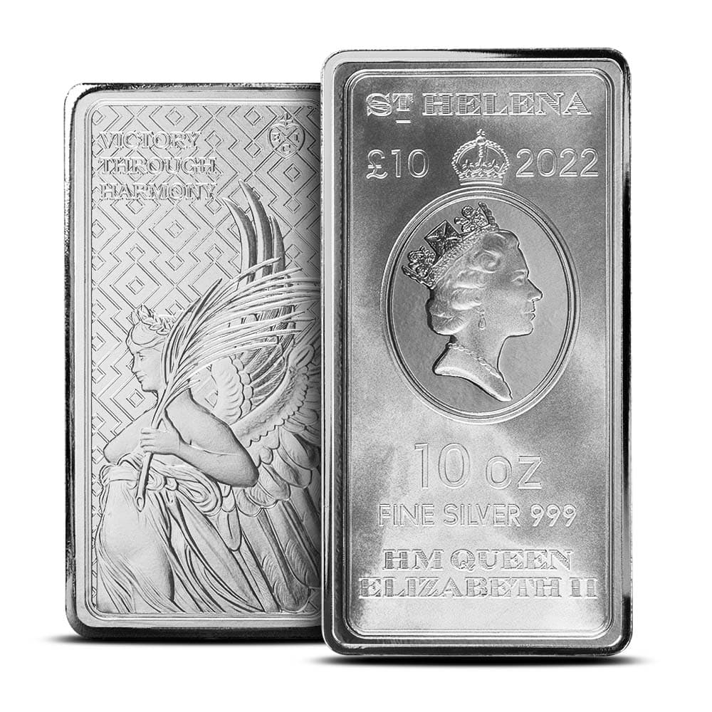 2022 10 oz St. Helena Rectangular Silver Queen’s Virtues Victory Coin (BU)