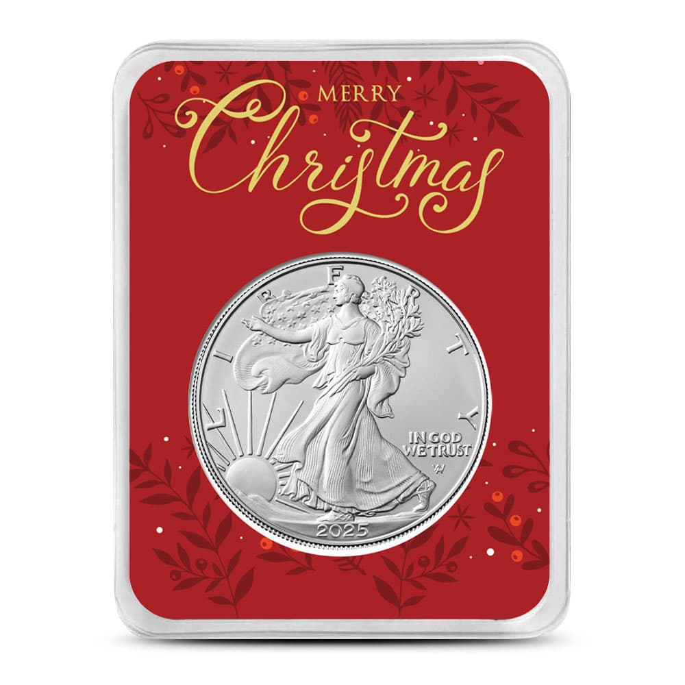 2025 1 oz American Silver Eagle Coin (BU, Red Merry Christmas Card)