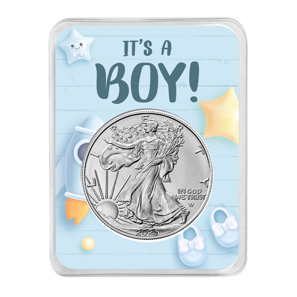 2025 1 oz American Silver Eagle Coin (BU, It’s a Boy Card) 1/21/2025