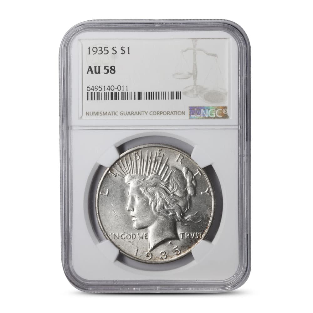 1935-S Peace Silver Dollar Coin NGC AU58