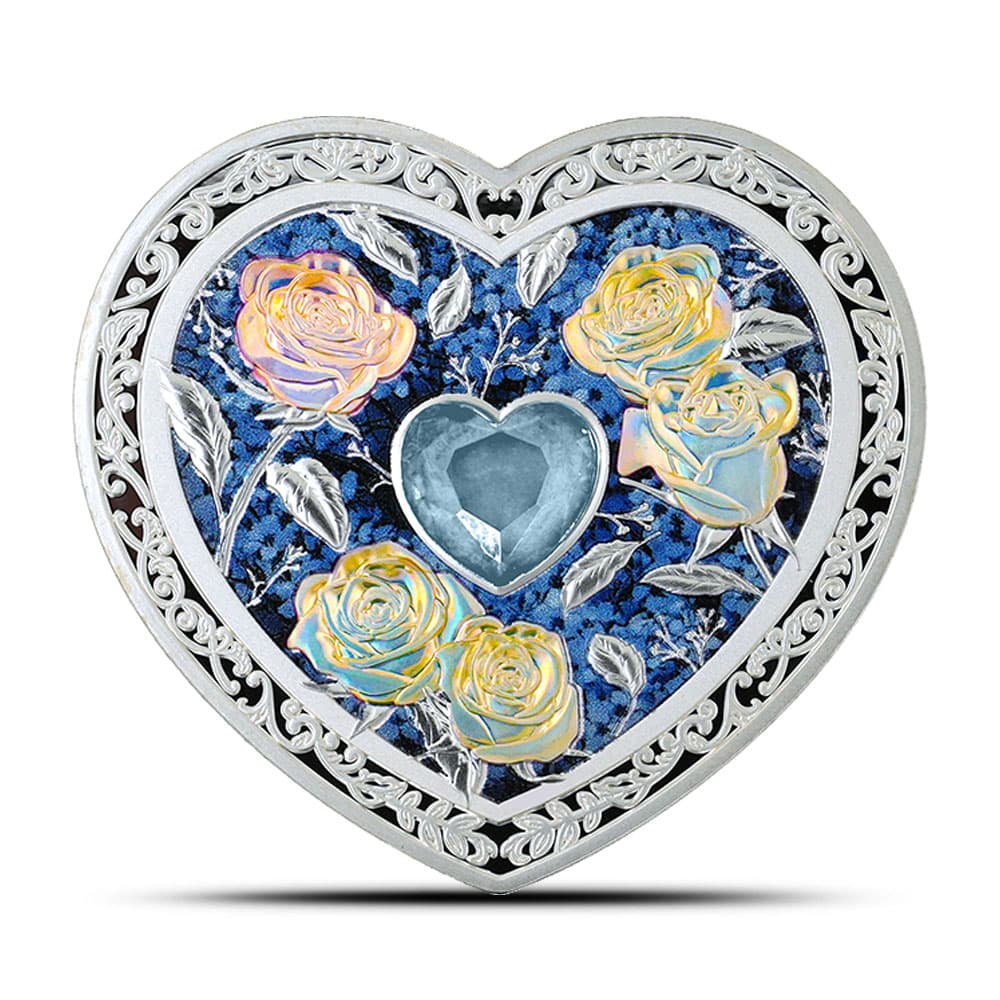 2025 1 oz Proof Samoa Silver The Gems of Love Blue Shimmer Coin (Box + CoA, High Relief)