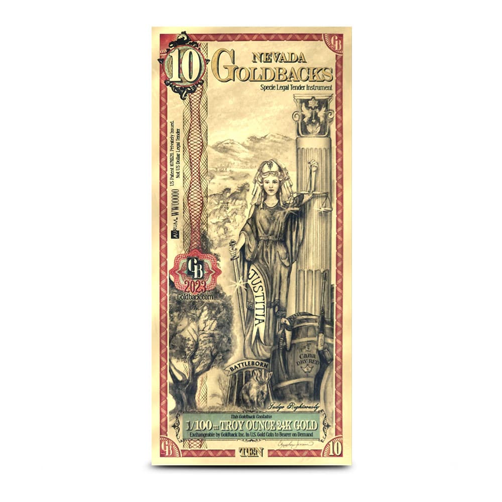 10 Gold Nevada Goldback Note New