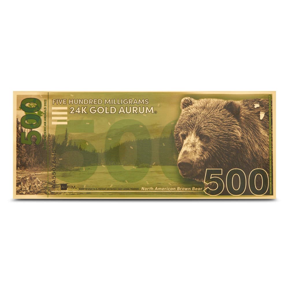500 Milligram Aurum North American Brown Bear Gold Note (New)