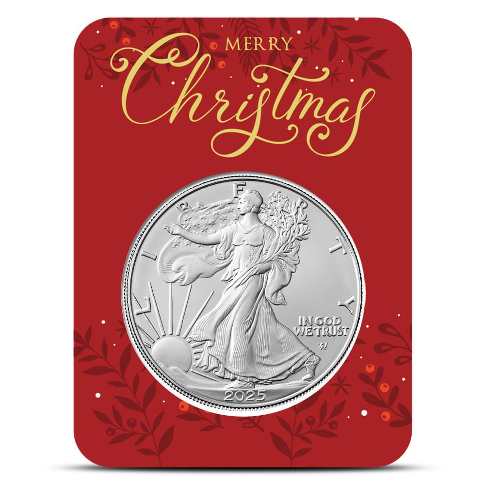 2025 1 oz American Silver Eagle Coin (BU, Red Merry Christmas Card)