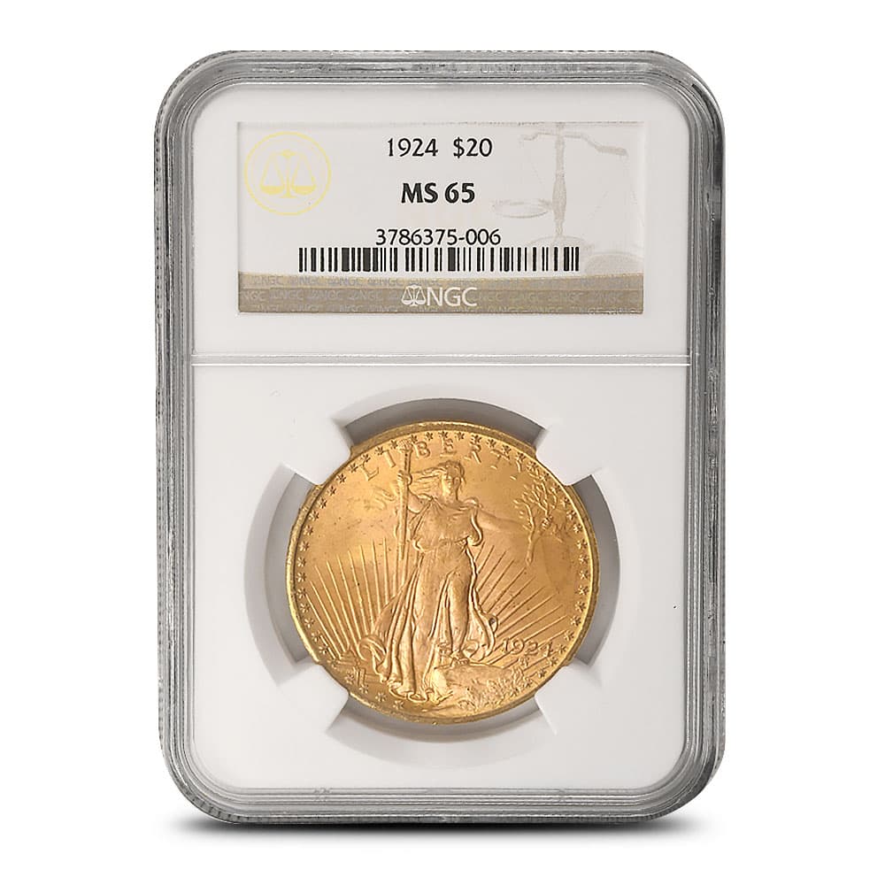 1924 Pre-33 $20 Saint Gaudens Gold Double Eagle Coin NGC MS65