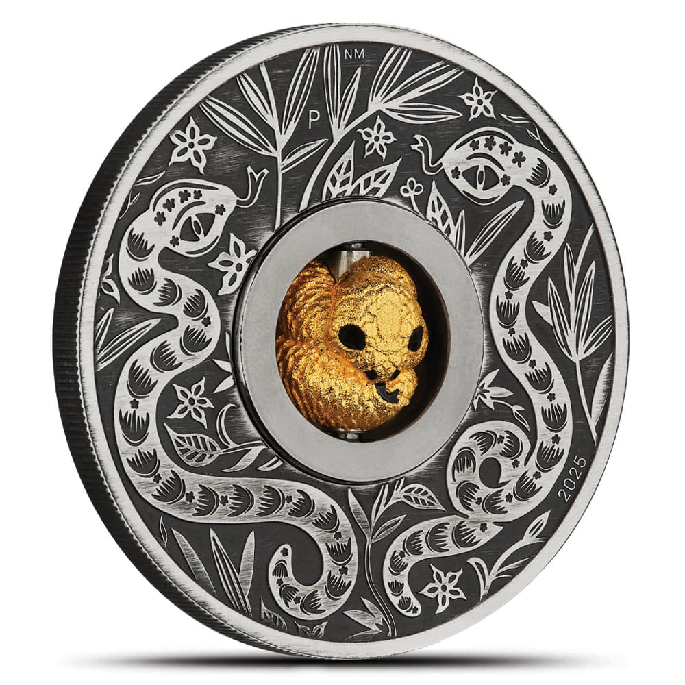 2025 1 oz Antique Tuvalu Year of the Snake Rotating Charm Silver Coin (Box + CoA)