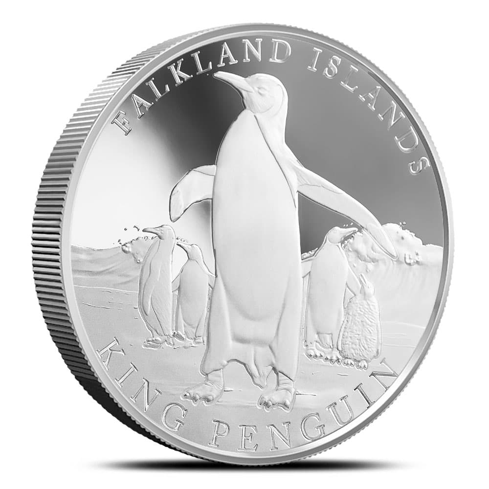 2025 5 oz Proof Falkland Islands Silver King Penguin Coin (Box + CoA)