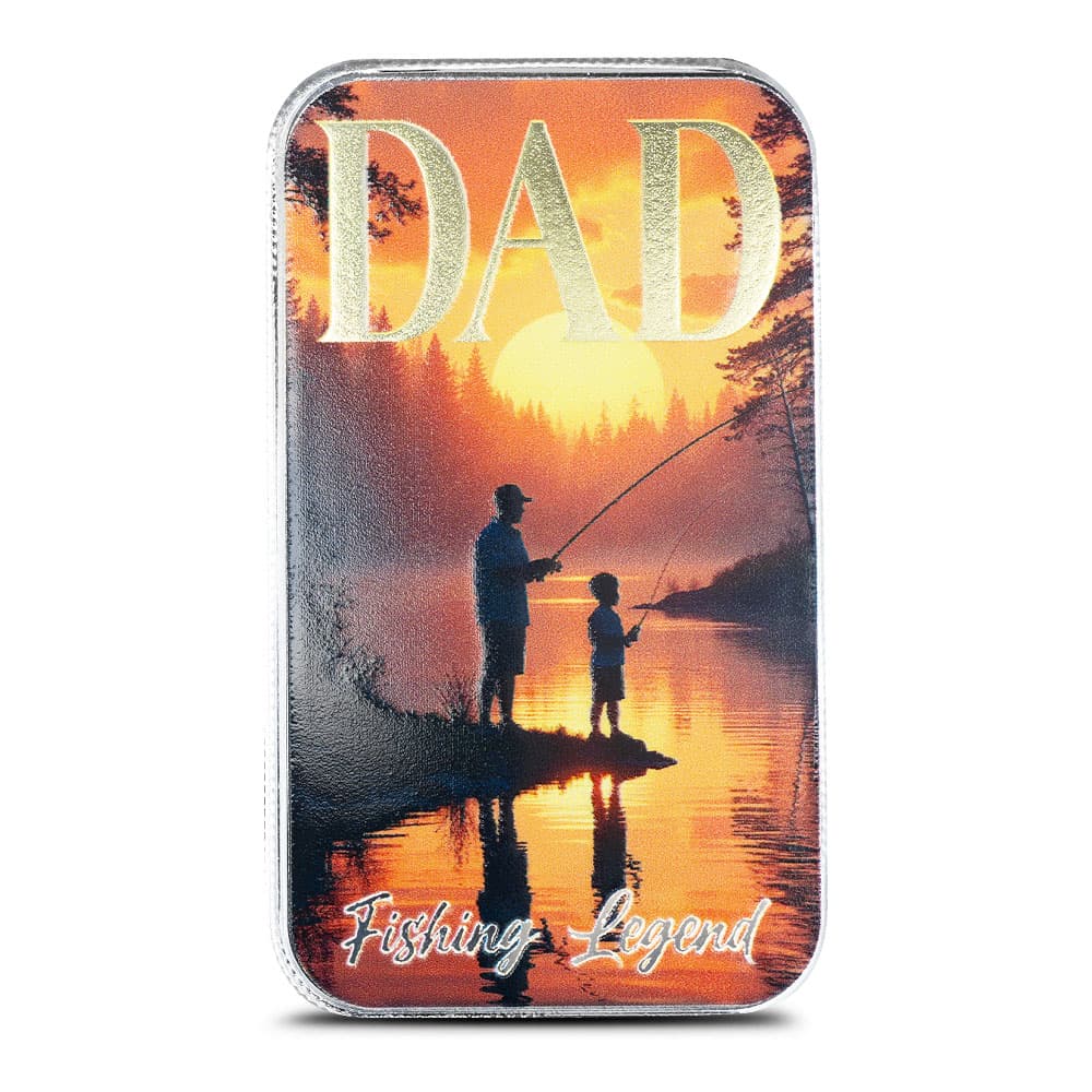 1 oz Scottsdale Mint Colorized Silver Father’s Day Fishing Legend Bar (New)