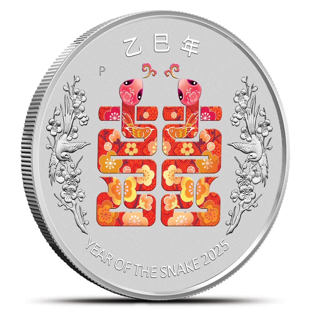 2025 1 oz Colorized Australia Silver Year of the Snake “Xi” Double Happiness Coin (In Card)