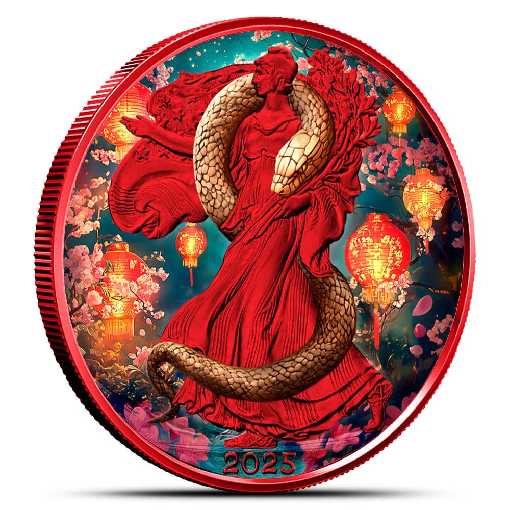 2025 1 oz Colorized American Silver Eagle Lunar Snake Coin (Capsule + Sleeve)