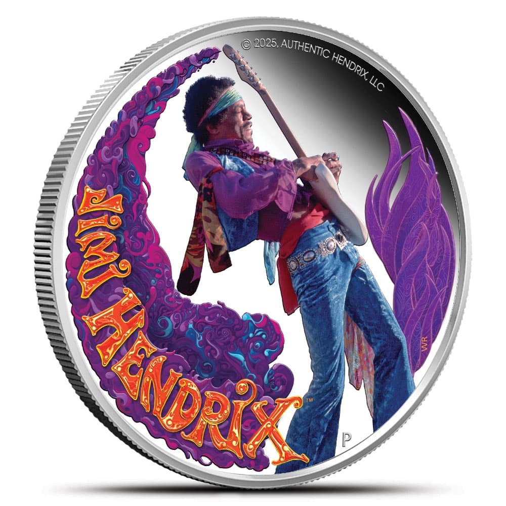 2025 1 oz Proof Colorized Tuvalu Silver Jimi Hendrix Coin (Box + CoA)