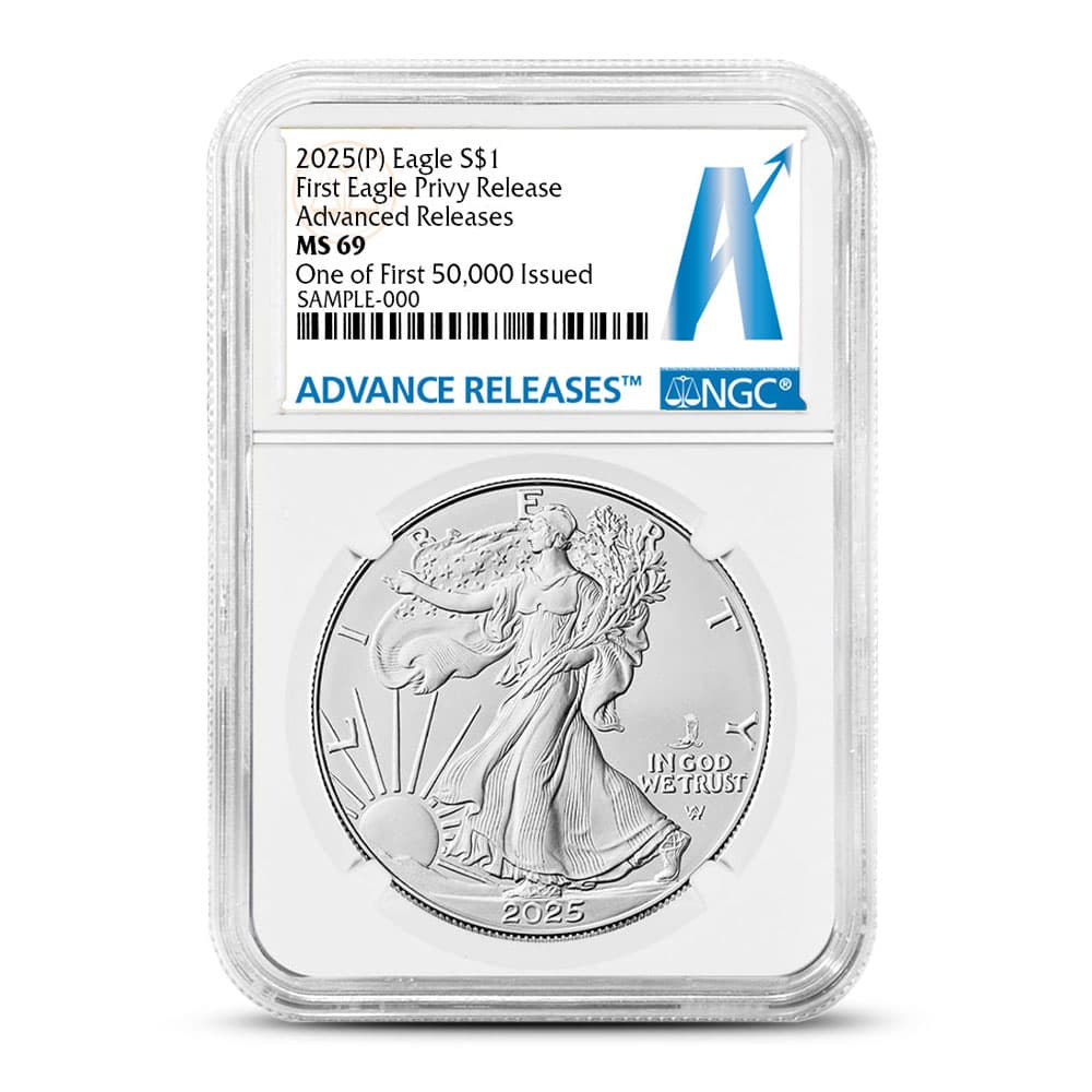 2025 (P) 1 oz Eagle Privy American Silver Eagle Coin NGC MS69 Advanced Release - Apr 23, 2025