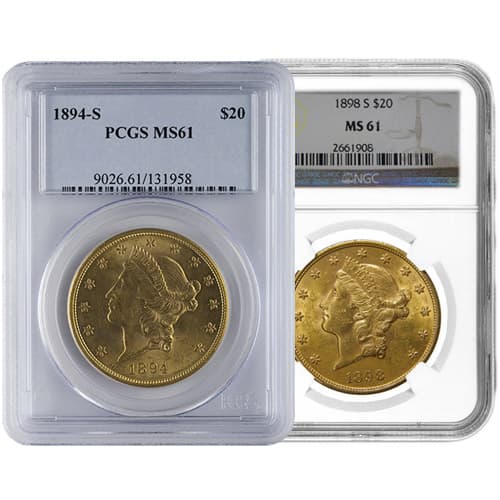 Pre-33 $20 Liberty Gold Double Eagle Coin (MS61, PCGS or NGC)