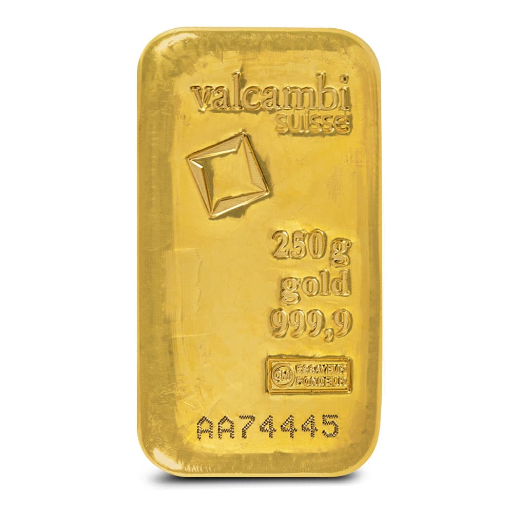 250 Gram Gold Cast Bar New with Assay | Valcambi