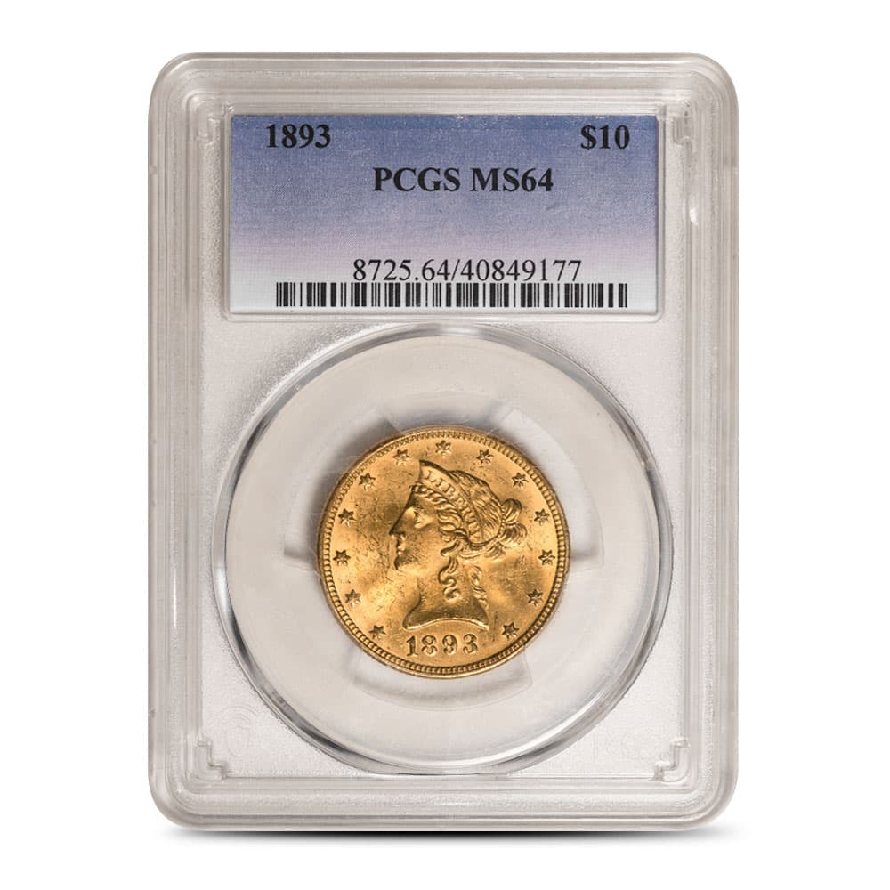 1893 Pre-33 $10 Liberty Gold Eagle Coin MS64 (PCGS or NGC)