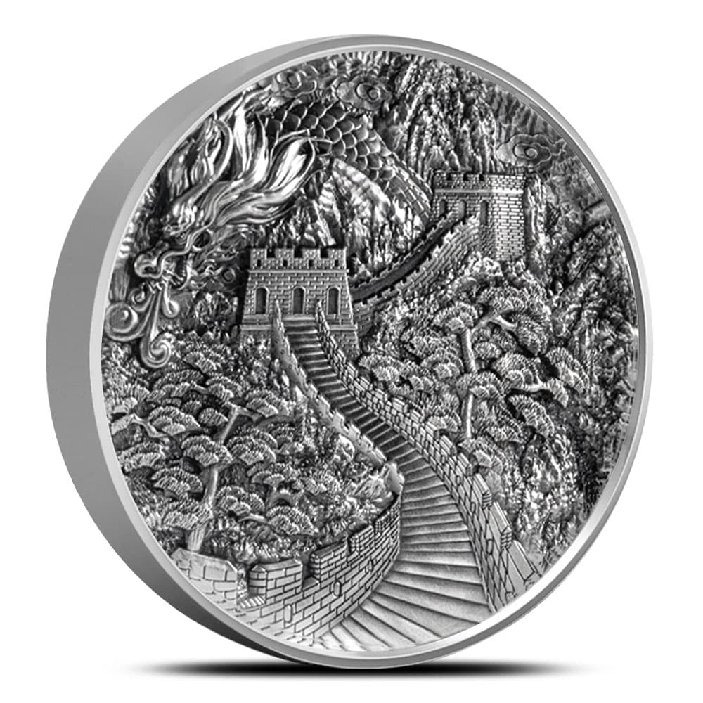 2024 5 oz Antique Niue Silver The Dragon Awakening and The Great Wall of China Coin (Box + CoA)