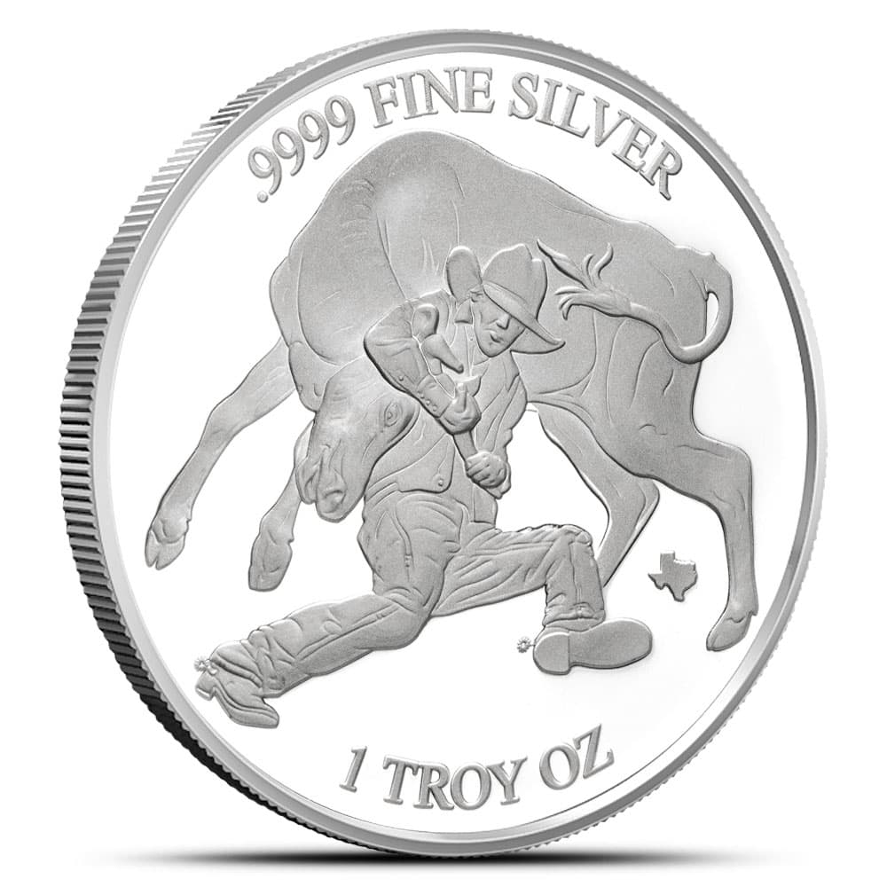 2024 1 oz Texas Mint Silver Steer Wrestling Round (New)