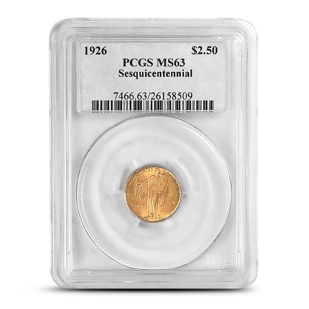 1926 $2.50 Sesquicentennial Gold Coin PCGS MS63