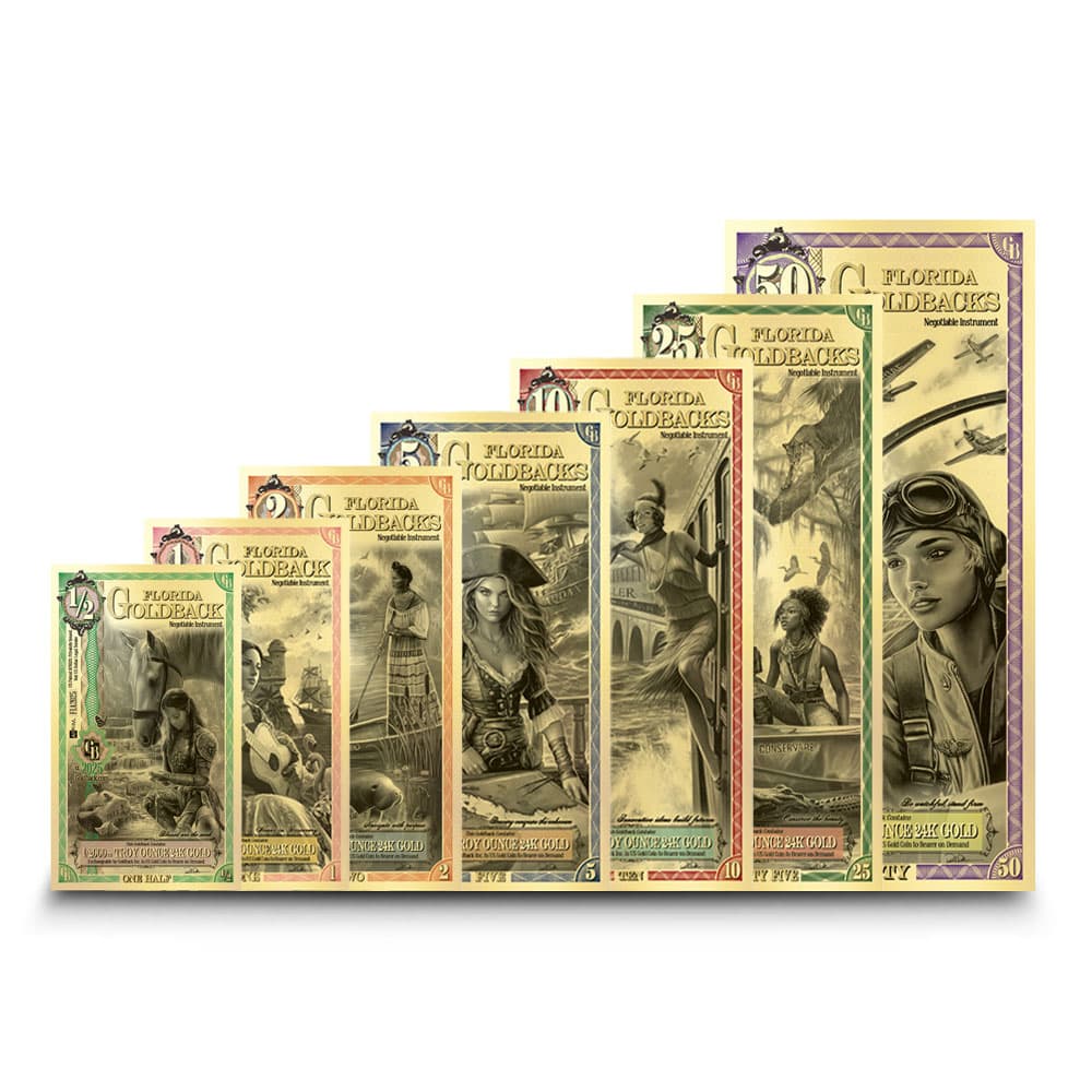 8 Piece Florida Goldback Gold Note Set (Random Year, New)