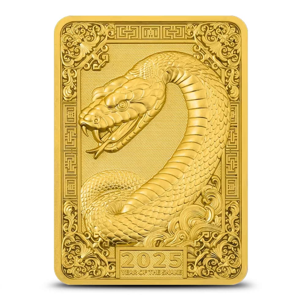 2025 5 oz Fiji Silver Snake Rectangular Coin (Box + CoA, Gilded)