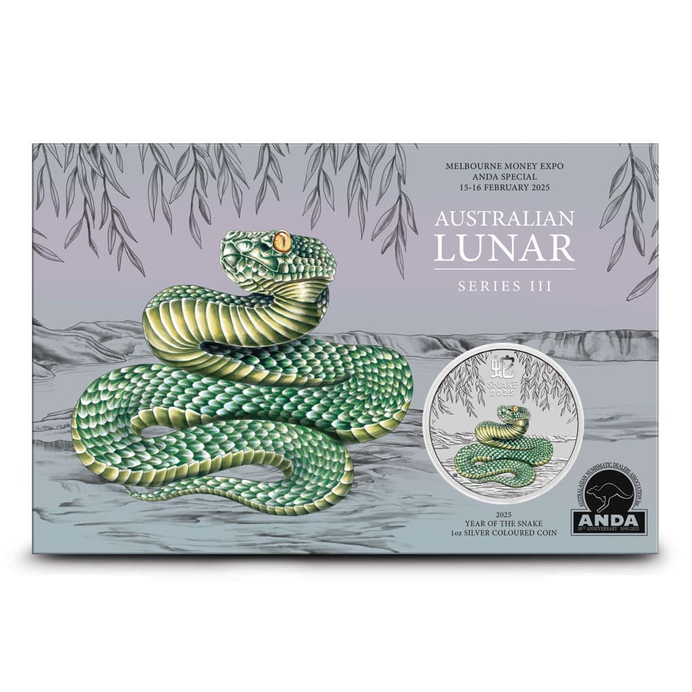 2025 1 oz Colorized Australian Silver Lunar Snake Coin (In Card)
