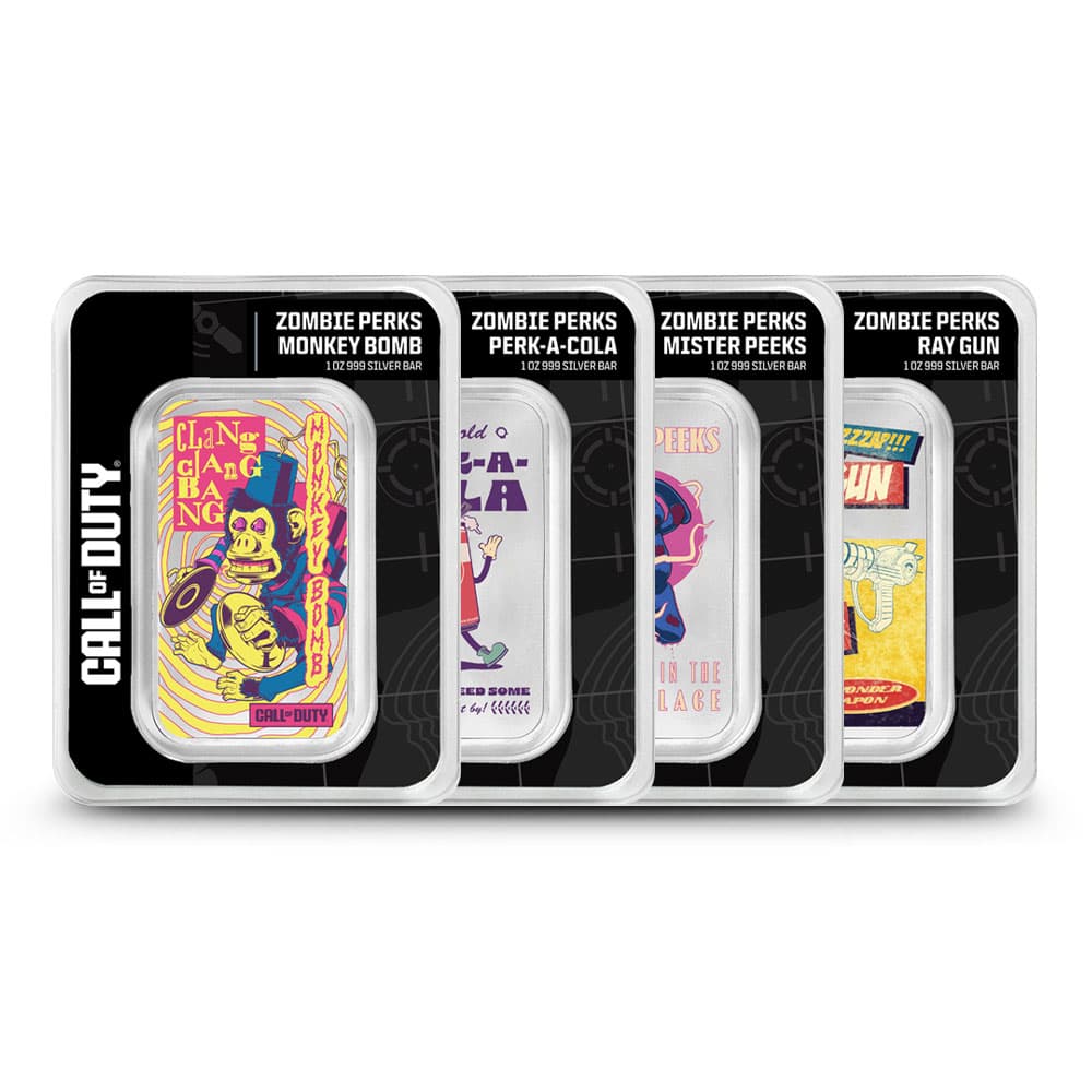 1 oz Colorized Call of Duty® Zombie Perks Mystery Pack Silver Bar (New w/ Assay)