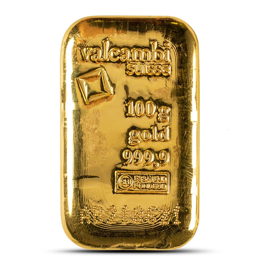 100 Gram Valcambi Cast Gold Bar (New w/Assay)