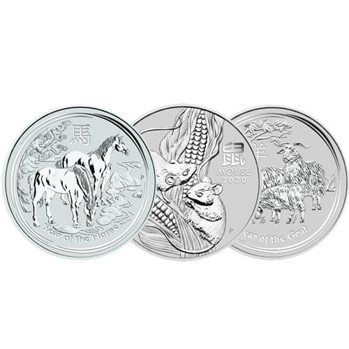 2 oz Australian Silver Lunar Coin (Random Year, Varied Design)