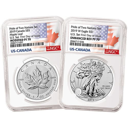 2019 US Mint Pride of Two Nations Silver 2-Coin Set NGC PF70 (First Day of Issue)