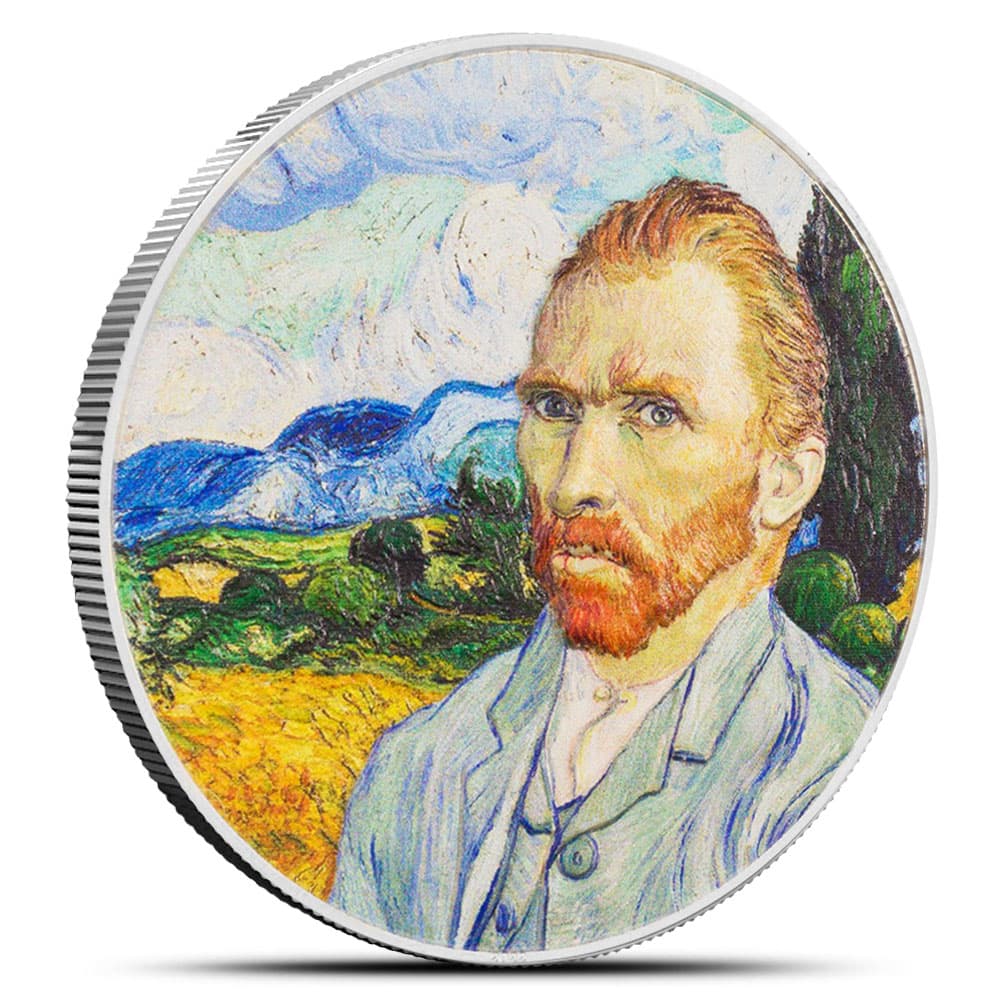 2022 2 oz Proof Colorized Cook Islands Silver Masters of Art Vincent Van Gogh Coin (Ultra High Relief)