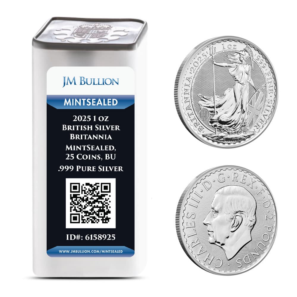 2025 1 oz British Silver Britannia Tube (MintSealed, 25 Coins, BU)