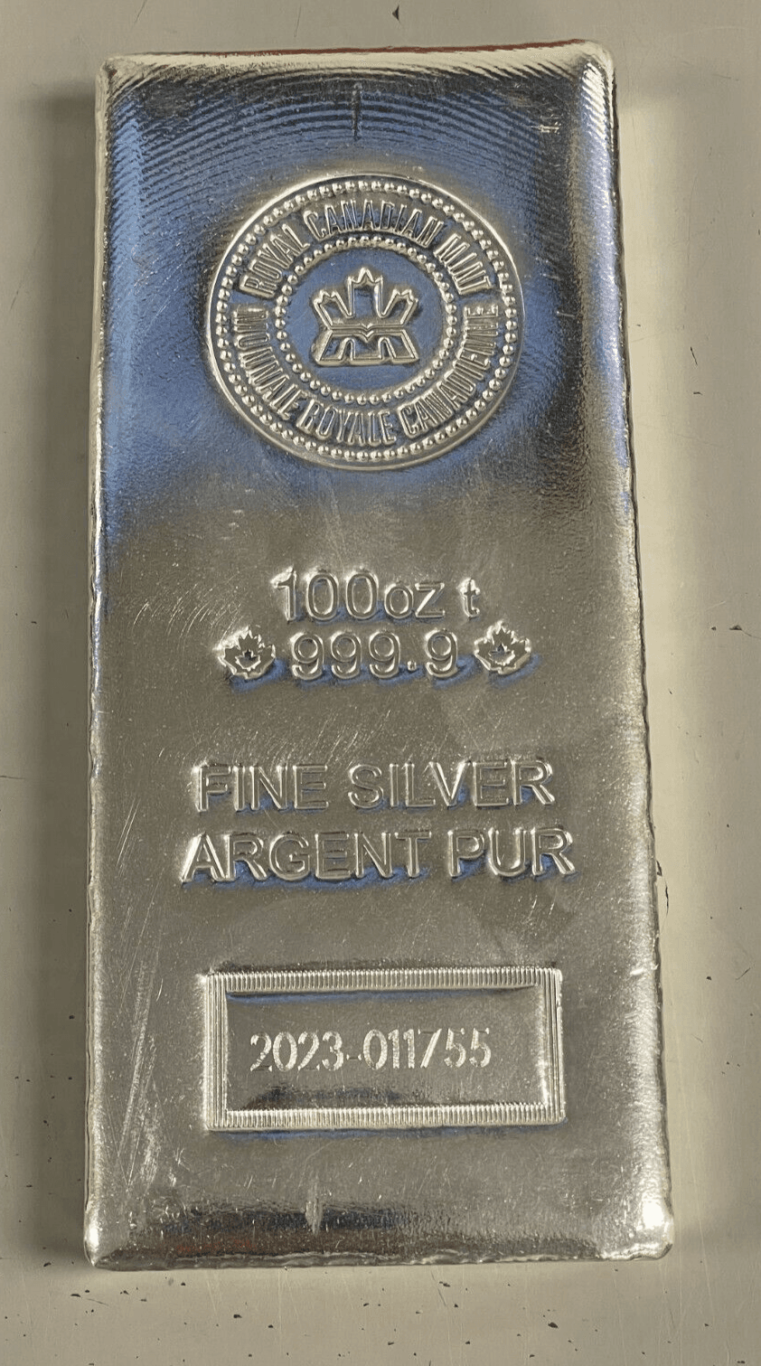 100 Oz (RCM) Royal Canadian Mint Silver Bar (New, BU)
