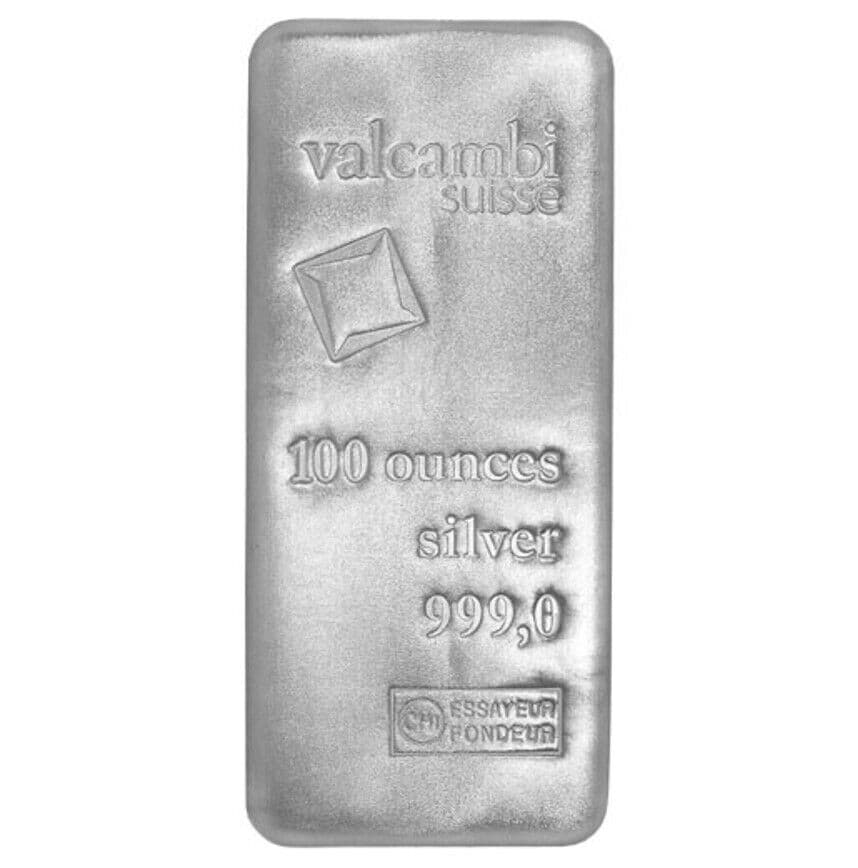 100 Oz Valcambi Cast Silver Bar .999 Fine (New, BU)