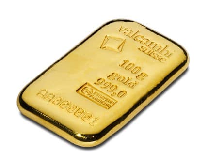 100 Gram Valcambi Cast Gold Bar (New w/ Assay)
