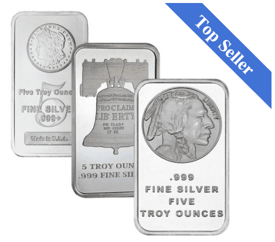 5 Oz Silver Bar (New, Random Mints) .999 Fine (Design Our Choice)