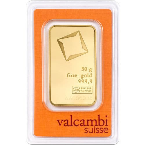 50 Gram Valcambi Gold Bar (New w/ Assay)