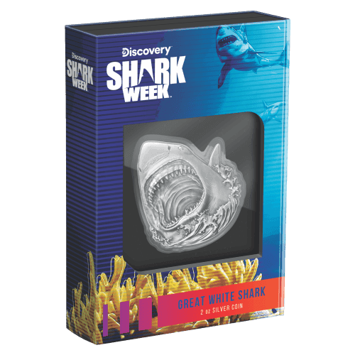 2 oz 2024 Shark Week: Great White Shark Antiqued Silver Coin | Agoro by New Zealand Mint