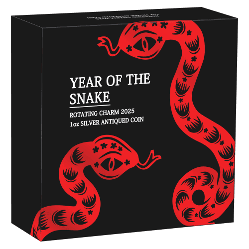 1 oz 2025 Lunar Year of the Snake Rotating Charm Antiqued Silver Coin | Perth Mint