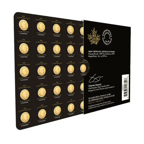 25 gram (25 x 1 g) 2025 MapleGram Sheet of Gold Coins | Royal Canadian Mint
