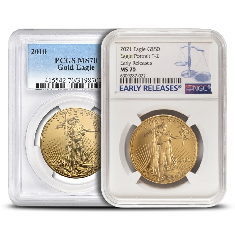 1 oz American Gold Eagle Coin MS70 (Random Year, Varied Label, PCGS or NGC)