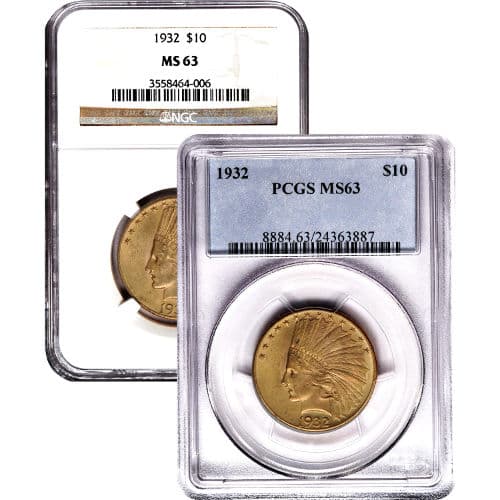Pre-33 $10 Indian Gold Eagle Coin MS63 (PCGS or NGC)
