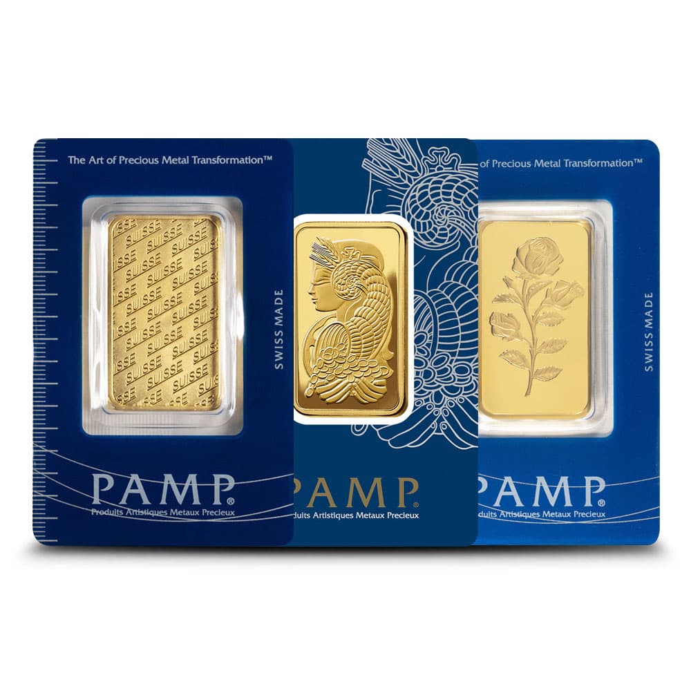 1 oz PAMP Suisse Gold Bar (Varied Design w/ Assay)