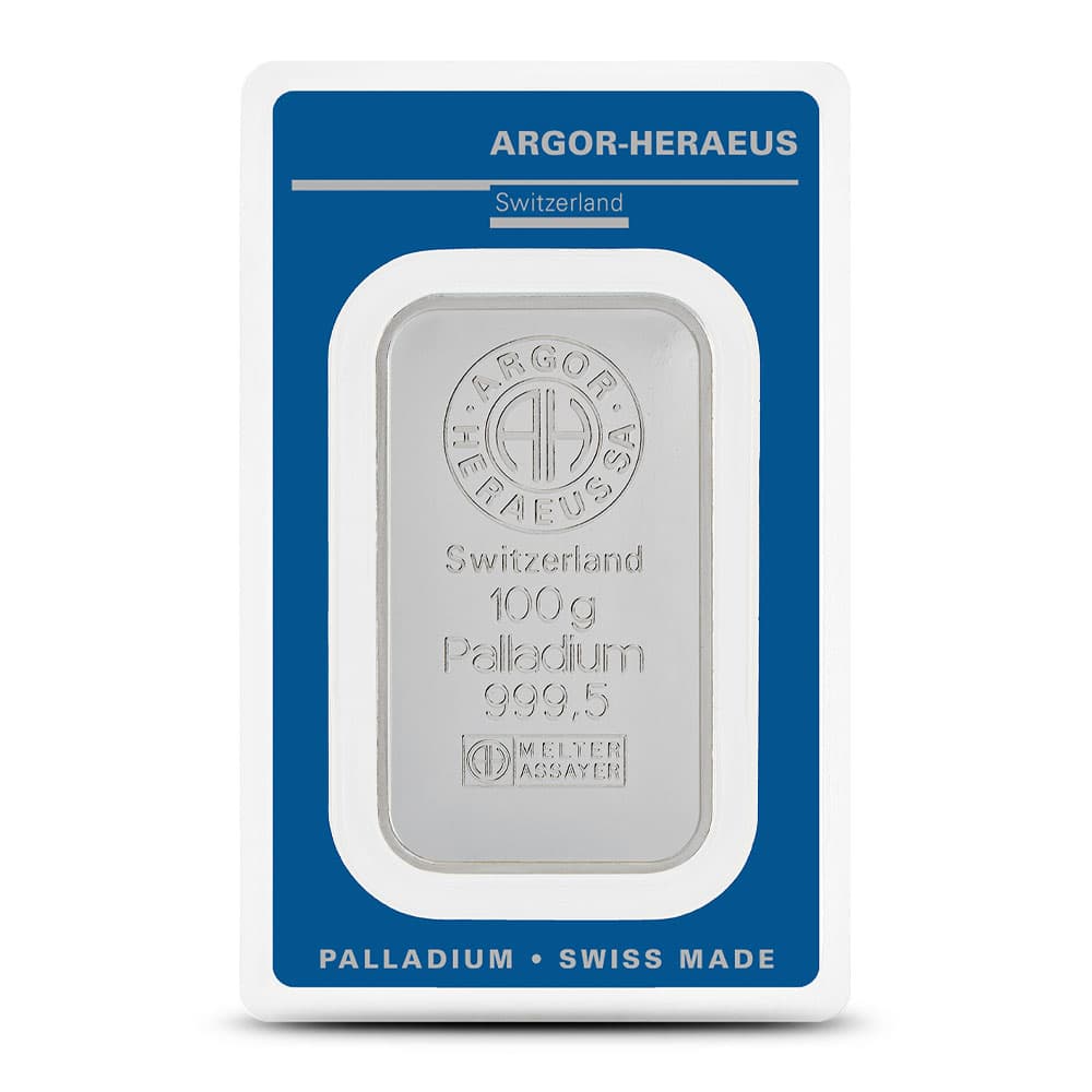 100 Gram Argor Heraeus Palladium Bar (New)