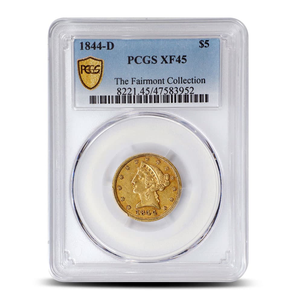 1844-D $5 Liberty Gold Half Eagle Coin PCGS XF45 (Fairmont Collection)