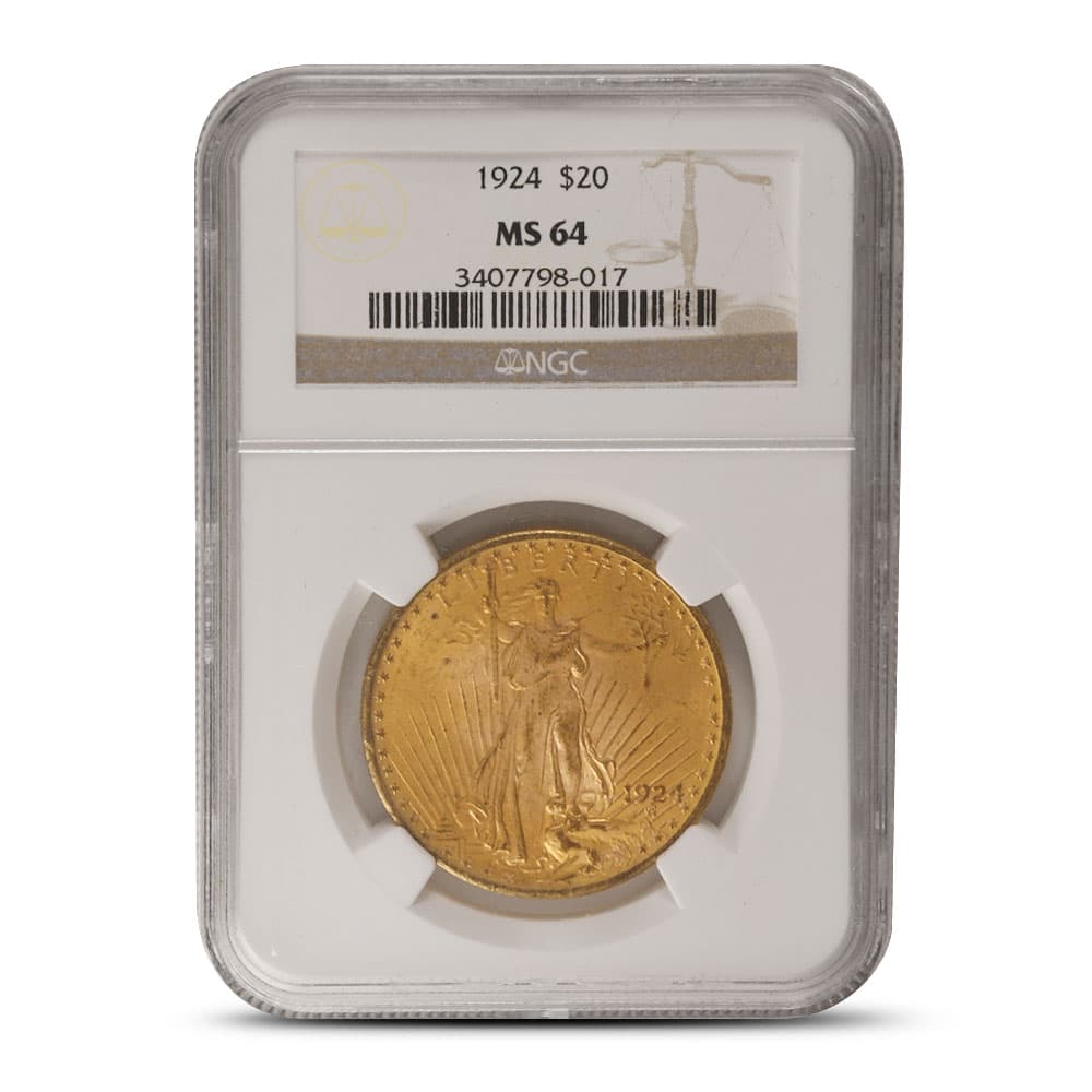 1924 $20 Saint Gaudens Gold Double Eagle Coin NGC MS64