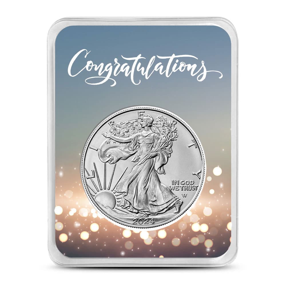 2025 1 oz American Silver Eagle Coin (BU, Congratulations Card)