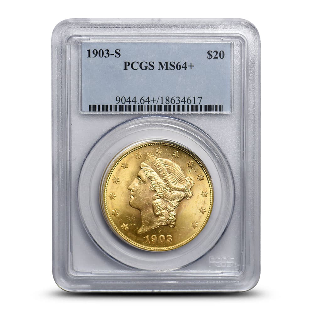 1903-S $20 Liberty Gold Double Eagle Coin PCGS MS64+