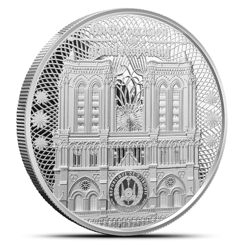 2024 3 oz Djibouti Notre Dame Silver Coin (Proof-LIke, Box + CoA)
